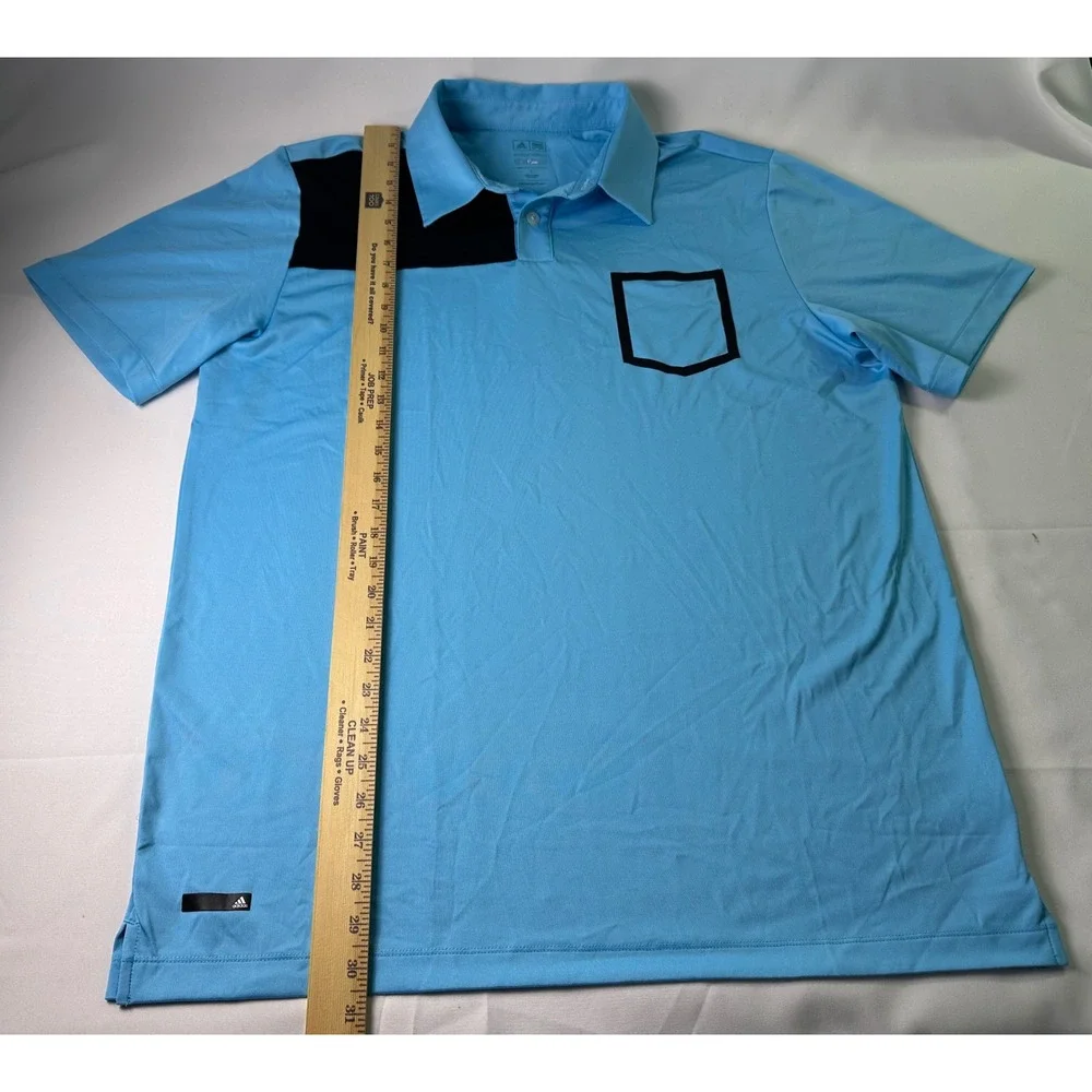 Adidas PureMotion Golf Polo Shirt Mens Sz L Blue Pocket Short Sleeve Performance